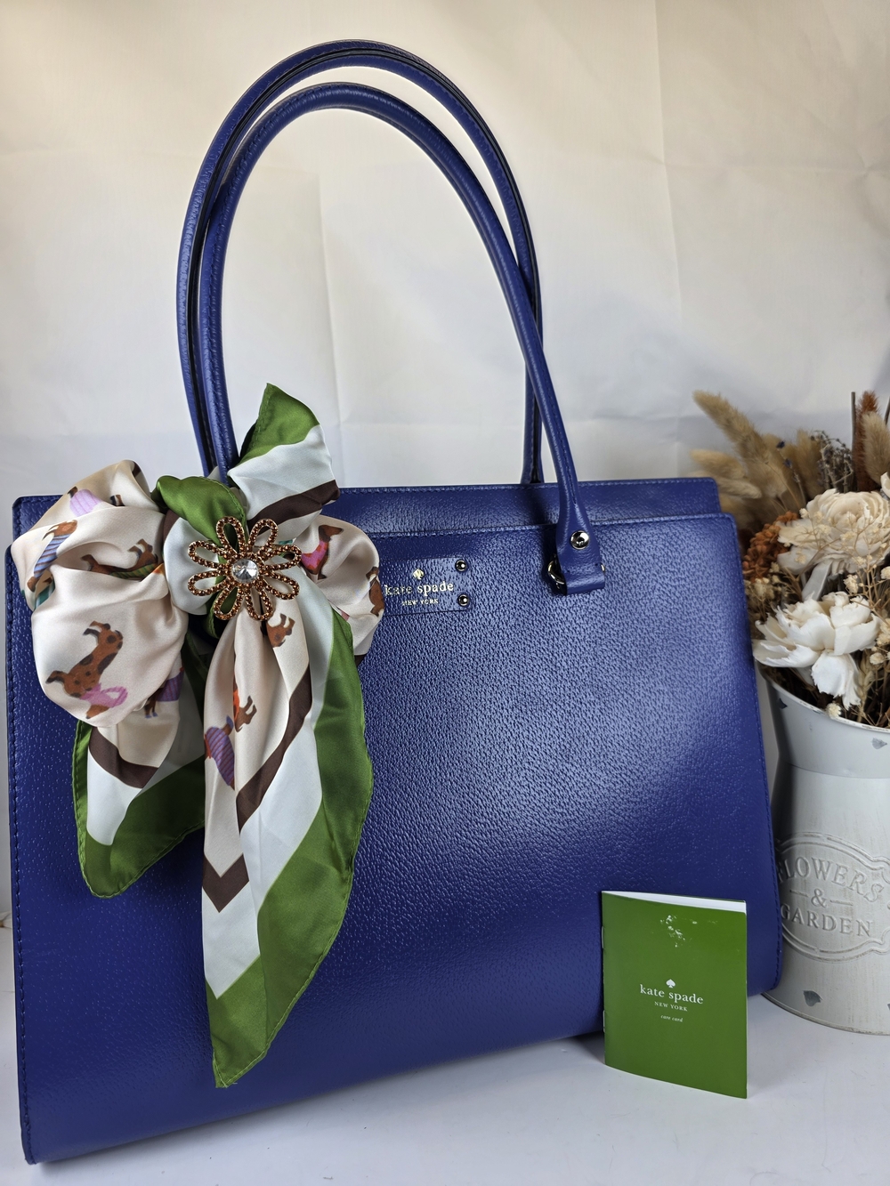 Kate Spade New York Wellesley Martine Leather Satchel Tote in a striking cobalt